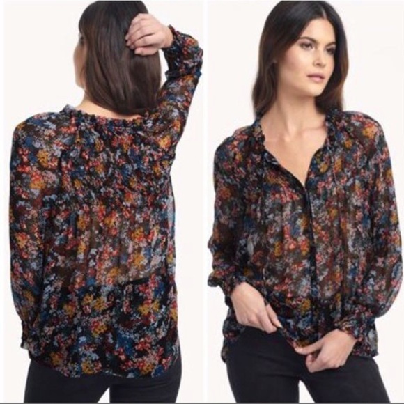 Ella Moss Wildflower Peasant Blouse Smocked Floral - Picture 5 of 12